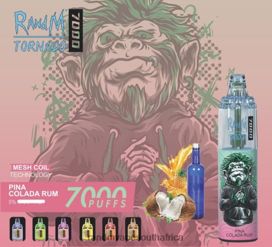 RandM Tornado 7000 Airflow Control Vape Device 1Pc D8842N175 Pina Colada Rum RandM vape sale